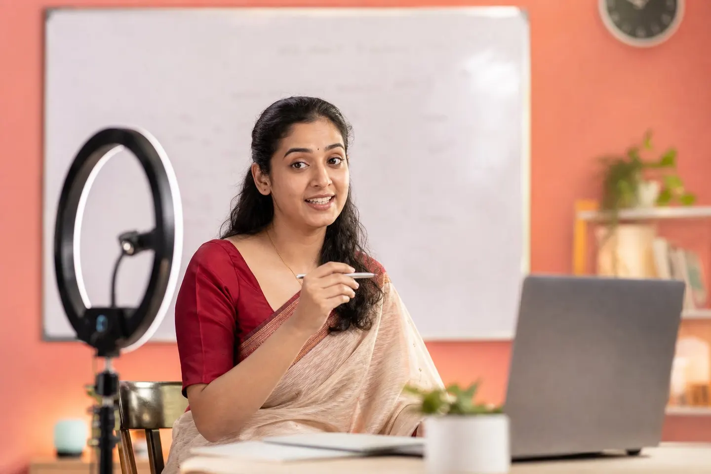Teacher broadcasting a live virtual classroom